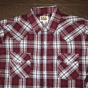Red White plaid tartan check Ely Cattleman snap pearl western rockabilly shirt